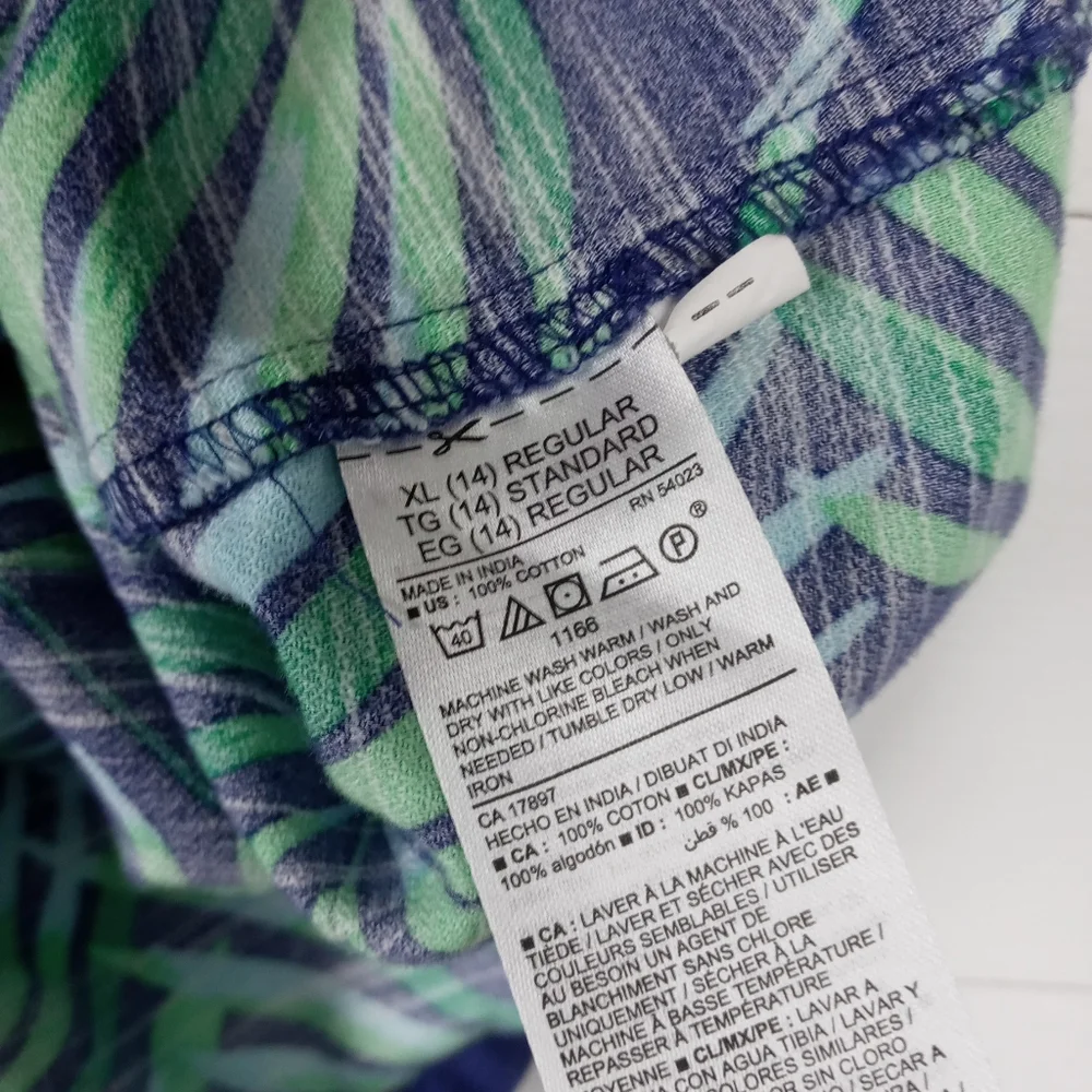 Old Navy girls size 14 palm design blouse with ruffle elastic straps navy